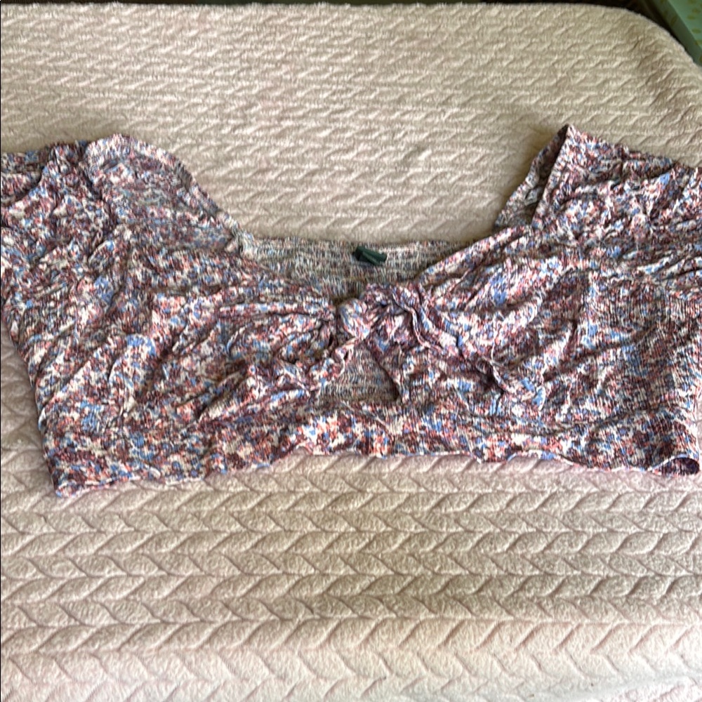 Women's Multicolor Tie Front Crop Top